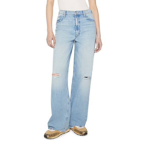 Mother 'Spinner' Blue Cotton Destroyed High Waist Wide Leg Jeans Size 28 - Picture 1 of 4